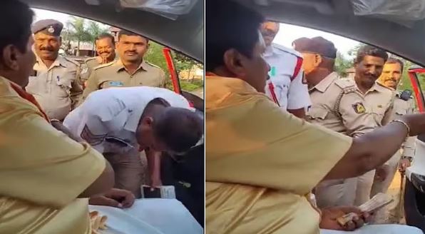  ಸಮವಸ್ತ್ರದಲ್ಲೇ ಸ್ವಾಮೀಜಿ ಕಾಲಿಗೆ ಬಿದ್ದು ಹಣ ಸ್ವೀಕಾರ; 6 ಪೊಲೀಸರ ಎತ್ತಂಗಡಿ!